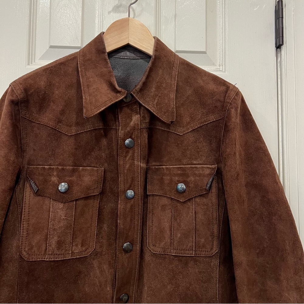 Vintage Brown Suede 100% Genuine Leather Jacket Made in Spain Women's Large - Picture 2 of 13